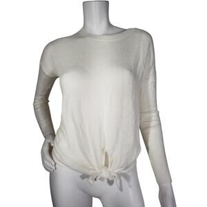 White + Warren Womens Size XS Long Sleeve Linen Crew Neck Sweater Ivory